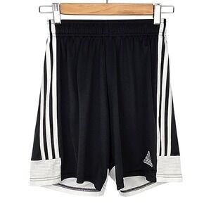 Adidas Climalite Youth Black White Stripes Training Shorts Elastic Waist Tie S
